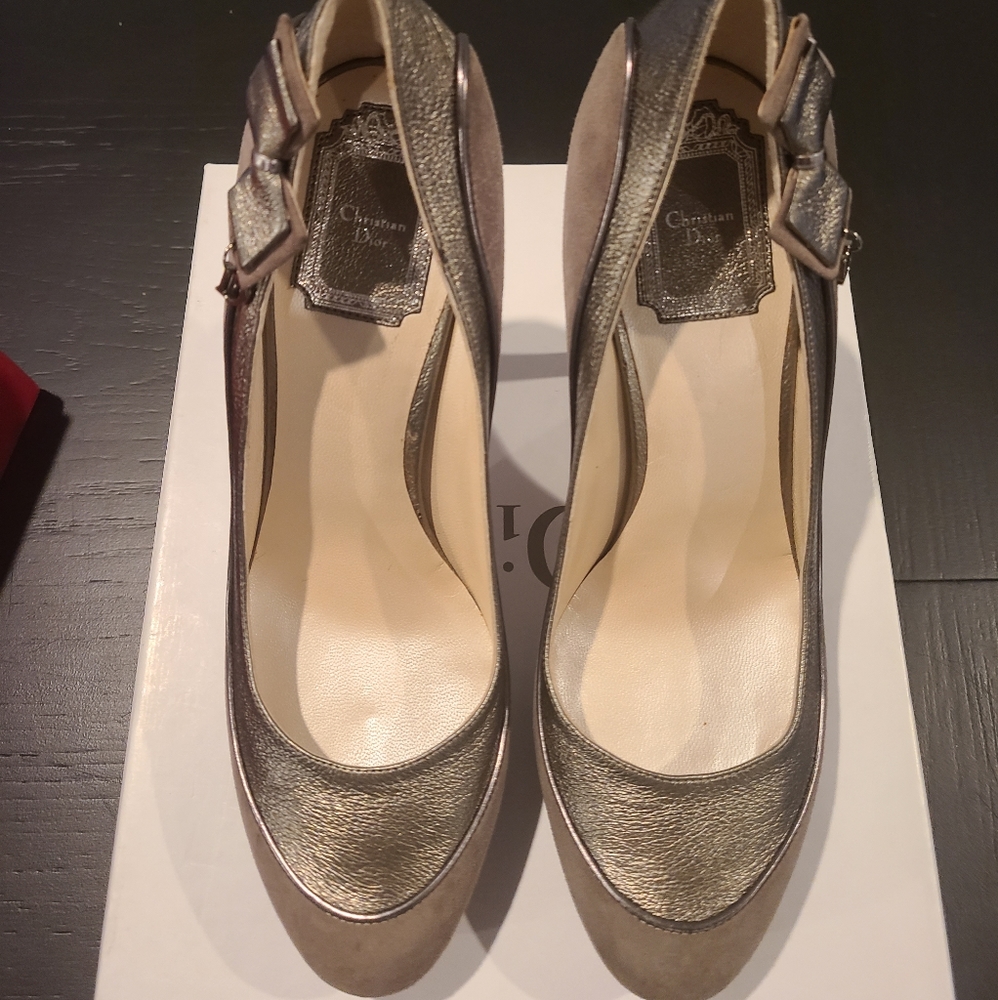 Christian Dior 'Dior Deco' Pewter & Metallica Suede Gray Pump sz. 9.5
